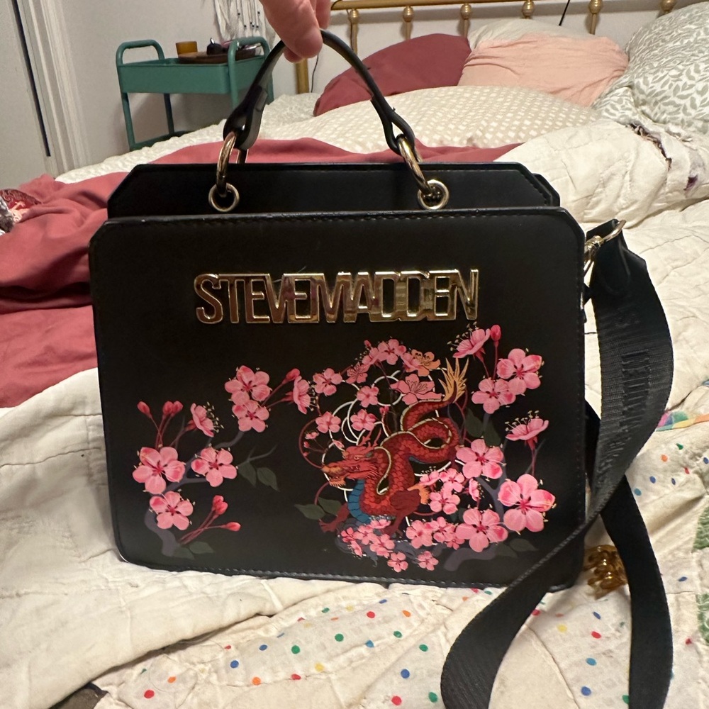Steve Madden Black and Pink Floral Satchel